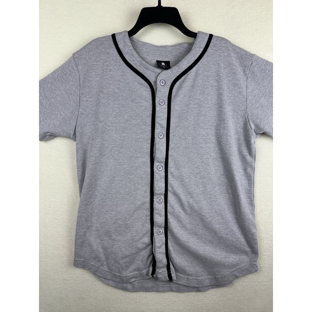 YoungLA Baseball Jersey Mens XL Gray Short Sleeve Button Down Shirt Cotton
